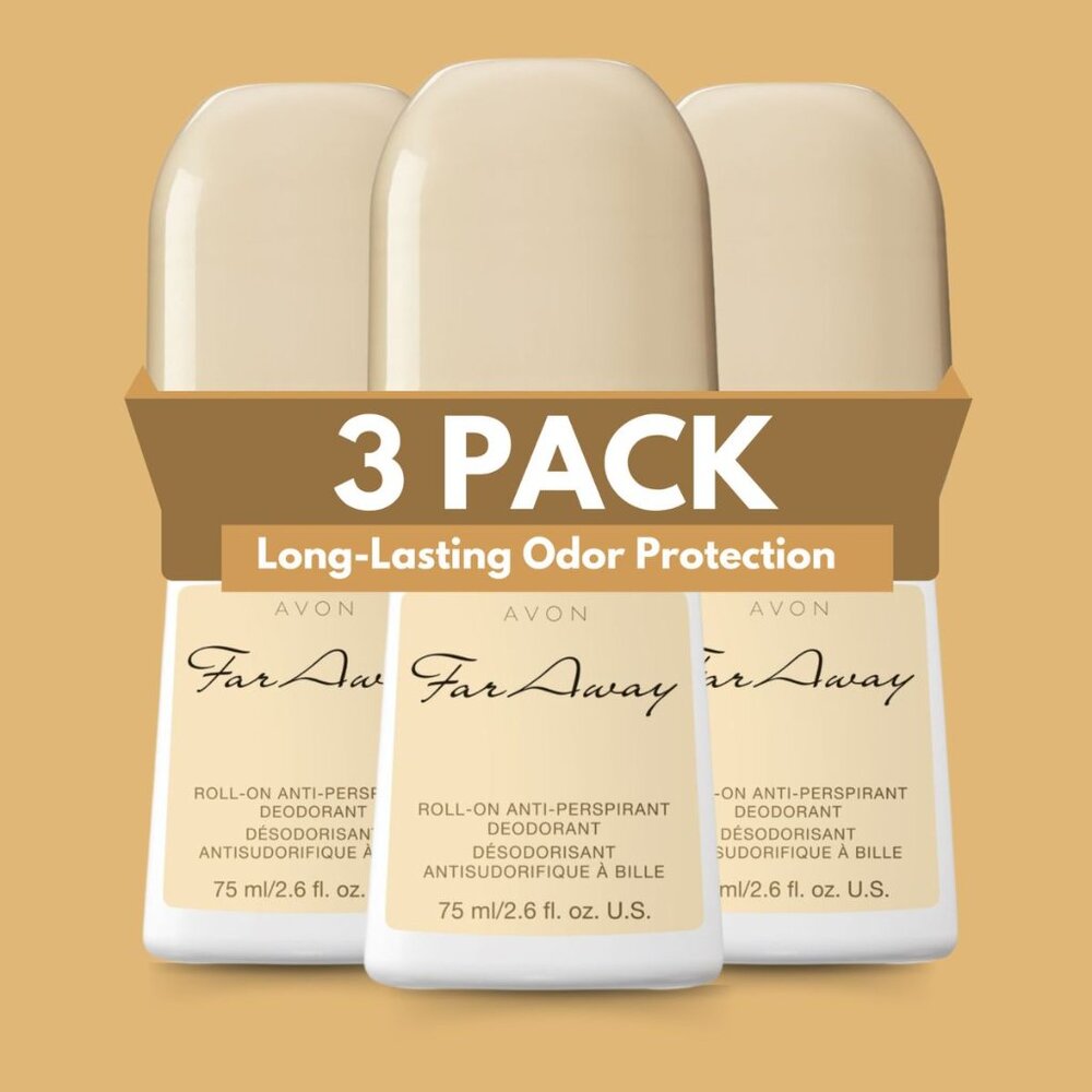Avon Far Away Roll-On Anti-Perspirant Deodorant for Women –3 Pack -2.6 fl oz